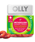 OLLY Metabolism Gummy Rings Apple Cider Vinegar Vitamin B12 Chromium Energy and Digestive Health Chewable Supplement Apple Flavor 30 Count