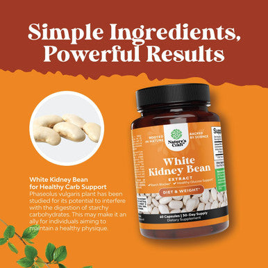 Natures Craft Pure White Kidney Bean Extract - AMPK Activator Pre Workout for Men and Women Natural Energy Supplement - Daily Fiber Supplement for Digestive Health and Energy Boost with Molybdenum and Amino Acids