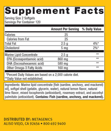 Metagenics - OmegaGenics EPA-DHA 720 Omega-3 Fish Oil Daily Supplement 240 count