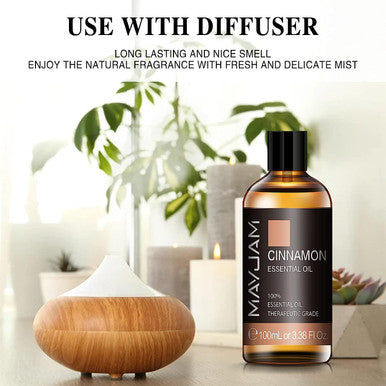 Cinnamon Essential Oil, MAYJAM 100ML Pure Essential Oils with Glass Dropper, 3.38FL.OZ Cinnamon Oil, Perfect for Diffuser, Aromatherapy, DIY, Relaxation