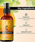 DOUBLE SIZED 2Oz Vitamin C Serum for Face with Hyaluronic Acid and Vitamin E Brightening Face Serum 4Pack