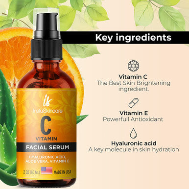 DOUBLE SIZED 2Oz Vitamin C Serum for Face with Hyaluronic Acid and Vitamin E Brightening Face Serum 4Pack