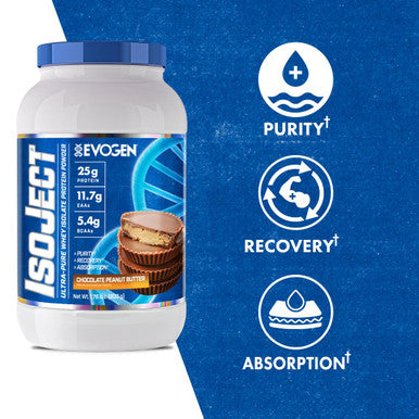 Evogen Isoject Premium Whey Isolate Loaded with BCAA EAA Ignitor Enzymes Recovery, Shakes, Smoothies Chocolate Peanut Butter 25 Servings