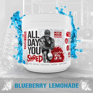 5% Nutrition Rich Piana AllDayYou Shred BCAA Powder | Amino Supplement for Weight Loss | E Fat Burning Pre Workout for Energy, Hydration, Endurance & Recovery (Blueberry Lemonade)