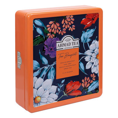 Ahmad Tea Floral Tea Tin Orange Caddy 32 Tea Bags Our Most Popular Teas Black and Green Tea Assortment