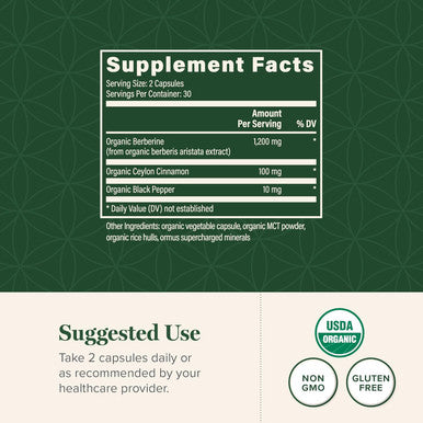 Global Healing Organic Berberine (Berberina) With Ceylon Cinnamon & Black Pepper, 1200 Mg- Pure Berberine Hcl Supplement, Extra Strength Berberine Supplement & Complex For Weight Loss (60 Capsules)