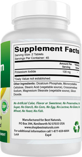 Best Naturals Potassium Iodide 130 mg per Serving - Dietary Supplement 90 Tablets (3)