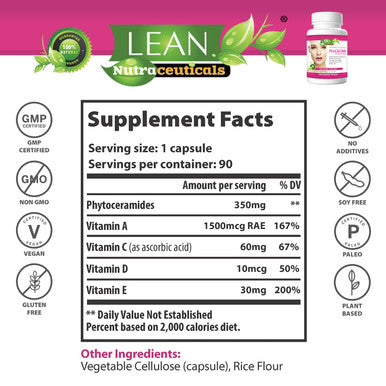 Skin Care Phytoceramides, 90 Day Hydration Focus Super Ceramide Supplements for Women and Men, Wrinkle Support Factor Pills, Give youth to the Face with Multivitamin A, C, D, E 90 Capsules