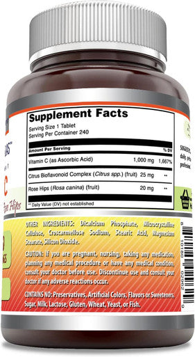 Amazing Nutrition Formulas Vitamin C with Rose HIPS and Citrus Bioflavonoids | 240 Tablets Supplement | Non-GMO | Gluten | Made in USA