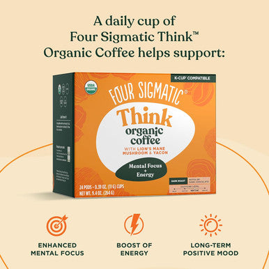 Four Sigmatic Mushroom Coffee K-Cups | Organic And Fair Trade Dark Roast Coffee With Lion S Mane Mushroom Powder & Yacon | Focus & Immune Support | Vegan & Keto | Sustainable Pods | 24 Count.