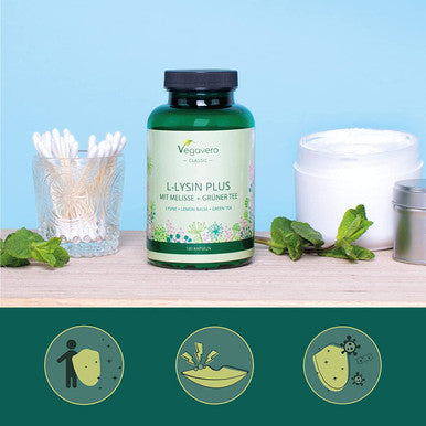 L-Lysine 1000mg VegaveroÃƒâ€šÃ‚Â® | NO Additives | Synergistic Formula with Green Tea and Lemon Balm Extracts | 180 Vegan Capsules