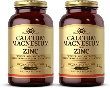 Solgar Calcium Magnesium Plus Zinc, 250 Tablets - Pack of 2 - Promotes Bone & Muscle Health - Collagen Synthesis - Non-GMO, Vegan, Gluten Free, Dairy Free, Kosher, Halal - 166 Total Servings