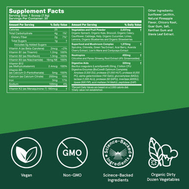 Bulletproof Greens, 8.4 Ounces, Daily Greens Powder With Superfoods And Nootropics