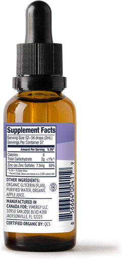 Vimergy Organic Liquid Zinc, 57 Servings Alcohol Free Zinc Sulfate Supports Immune Health & Metabolism Antioxidant Gluten-Free, Non-GMO, Kosher, Vegan & Paleo Friendly (115 ml)