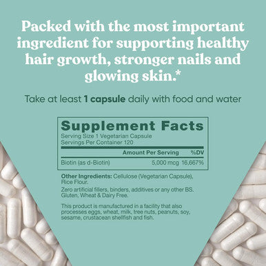 Eu Natural Biotin 5000 mcg Hair Skin Nails Supplement High-Potency Hair Growth Vitamins for Women & Men Provide Powerful Support for Healthy Hair Stronger Nails and Glowing Skin 120 Vegan Soft Capsules