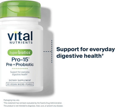Hyperbiotics Pro-15 Pre + Probiotic | 15 Strains| Supports Occasional Constipation Diarrhea Gas & Bloating | Immune Digestive & Gut Health | Shelf-Stable | Vegan | 60 Pearl Tablets