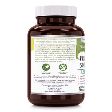 Amazing Flora Probiotic 50 Billion With 10 Best Probiotics Strains Including Acidophilus, Plantarum, Rhamnosus Etc * Supports Digestive & Immune Health * Veggie Capsules (60 Count)
