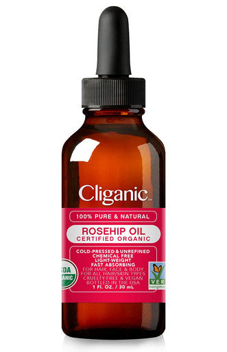 Cliganic USDA Organic Rosehip Seed Oil for Face, 100% Pure | Natural Cold Pressed Unrefined Non-GMO | Carrier Oil for Skin, Hair & Nails