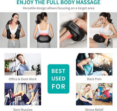 Shiatsu Neck And Back Massager With Soothing Heat, Nekteck Electric Deep Tissue 3D Kneading Massage Pillow For Shoulder, Leg, Body Muscle Pain Relief, Home, Office, And Car Use