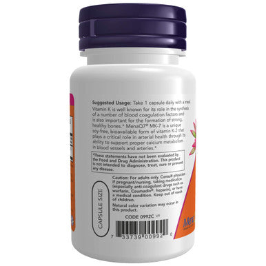 Now Foods, K2, Mk-7 Vitamin K-2, 100 Mcg, 60 Veg caps