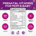 Folic Acid Gummies (2225 mcg DFE) Prenatal Vitamins for Mom & Baby - Before, During, Post Pregnancy, Multivitamin Supplement with Vitamin A, C, D, E, B6, B12 - Nature's Peach Gummy - 60 Gummies