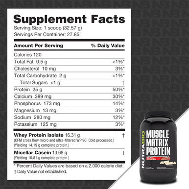 Nutrabio Muscle Matrix Protein Powder - 25g of Protein Per Scoop - Whey Isolate and Micellar Casein Combo for Fast and Slow Release - Vanilla - 2 Pounds 28 Servings