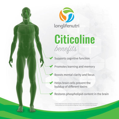 LongLifeNutri Citicoline Cdp Choline 300Mg - Brain Booster For Enhanced Focus & Clarity - 120 Veggie Capsules - Made In Usa