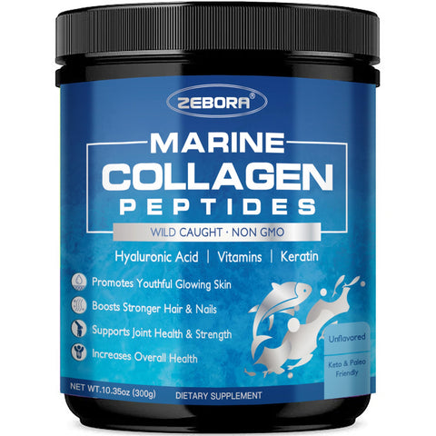 Zebora Marine Collagen Peptides Powder With Hyaluronic Acid Keratin - Wild Caught Hydrolyzed Fish Collagen With Multivitamins - Support Skin Hair Nail Keto Friendly 35 Servings