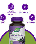 Nature'S Way Sambucus Elderberry Immune Gummies, Daily Immune Support For Kids And Adults*, With Vitamin C, Vitamin D3, Zinc, Gluten Free, Vegetarian, 60 Gummies (Packaging May Vary)