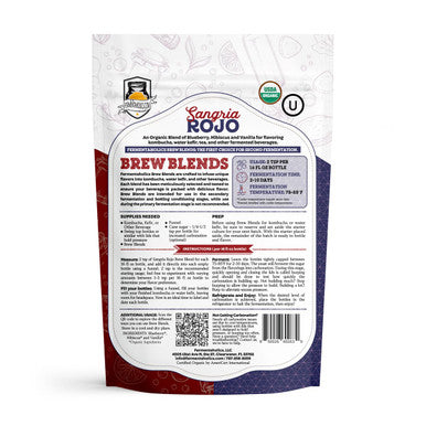Fermentaholics Organic Sangria Rojo Brew Blends: Secondary Fermentation Flavoring For Kombucha Water Kefir And Other Fermented Drinks