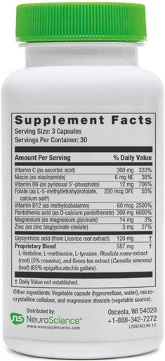 Neuroscience Cortisol Manager & Adrenal Support Supplements For Daily Energy - Adrecor With Licorice Root - L Tyrosine & More To Combat Fatigue & Promote A Healthy Stress Response (90 Capsules)
