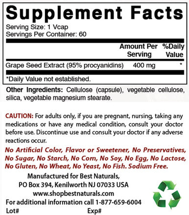 Best Naturals Grape Seed Extract 400 mg 60 Vcaps (60 Count (Pack of 3))