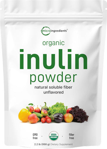 Micro Ingredients Organic Inulin FOS Powder (Jerusalem Artichoke) 2.2 Pounds (35 Ounce) Quick Water Soluble Prebiotic Intestinal Support for Colon and Gut Health Fibers for Smoothie & Drinks Vegan Friendly