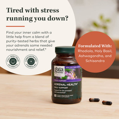 Gaia Herbs Adrenal Health Daily Support - with Ashwagan, Holy Basil & Schisandra - Herbal Supplement to Help Maintain Healthy Energy and Levels - 120 Liquid Phyto-Capsules (120 Count)