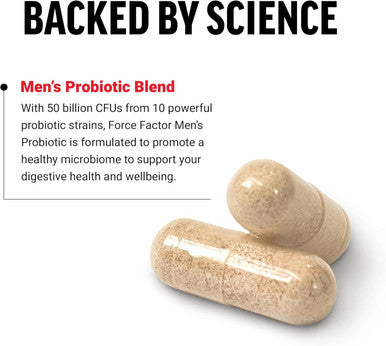 Force Factor Men s Probiotic Probiotics for Digestive Health with 50 Billion CFUs and 10 Probiotic Strains to Support Gut and Colon Health and Daily Wellness Non-GMO Vegan 30 Vegetable Capsules