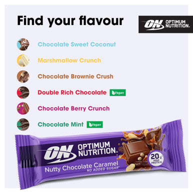 Optimum Nutrition Nutty Chocolate Caramel Crispy Protein Bars No Added Sugars On The Go Pre-Workout And Post-Workout Gym Snack For Men And Women 10 X 70 G