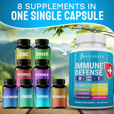 Immune Support 8 In 1 Capsules - Zinc Supplement, Vitamin D3 5000 Iu, Vitamin C 1000Mg And Elderberry - Immune Booster Ginger Root, And Turmeric - [2-Pack]