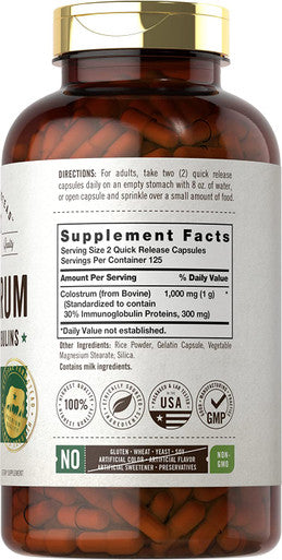 Colostrum Capsules | 1000Mg | 250 Count | 30% Igg | Non Gmo, Gluten Free Supplement | By Herbage Farmstead