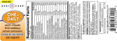 Gericare One-Daily Multi-Vitamin & Minerals, Dietary Suplement Tablets (200 Count (Pack Of 1))