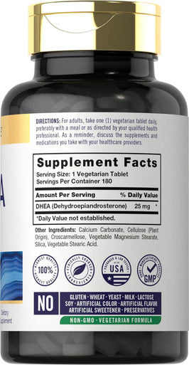 Carlyle DHEA 25mg Supplement 180 Vegetarian Tablets for Men and Women Non-GMO and Gluten