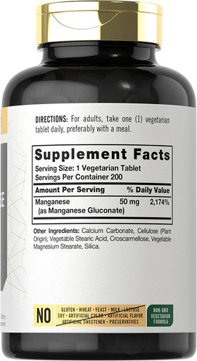 Chelated Manganese | 200 Tablets | Vegetarian, Non-Gmo, Gluten Free Supplement | By Carlyle