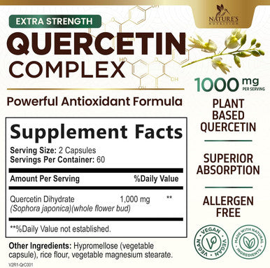 Nature'S Nutrition Quercetin 1000mg - Extra Strength Quercetin - Antioxidants & Bioflavonoids Support Immune & Respiratory Health - Nature's Dairy & Gluten Non-GMO Quercetin Supplement - 120 Veggie Capsules