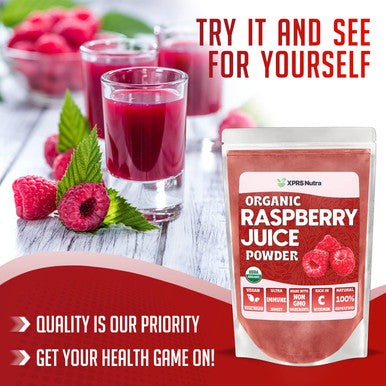 Xprs Nutra Organic Raspberry Juice Powder - Raspberry Powder Supplement - Raspberry Juice Powder Organic Fruit - Immune System Support with Vitamin C - Vegan Smoothie and Drink Supplement - (8 oz)