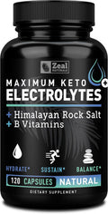 Keto Electrolyte Supplement (120 Capsules) Maximum Keto Electrolytes Supplements Pills W Pink Himalayan Salt, B Vitamins, Magnesium And Potassium Supplement - Salt Pills & Electrolyte Tablets