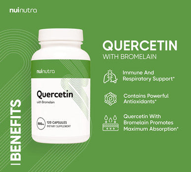 Quercetin with Bromelain 1045mg | Cardiovascular Support |120 Capsules - Nui Nutra High Strength Quercetin Capsules 880mg/serving - Extra Strength Quercetin Supplement