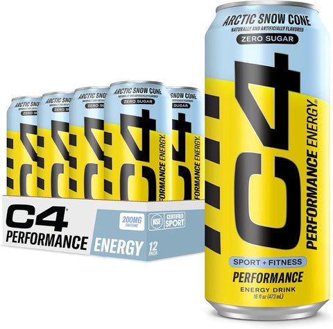 C4 Performance Energy Drink, Cherry Popsicle, Zero Sugar Carbonated Preworkout Energy, 200mg Caffeine with Beta Alanine, 16 Fl Oz (12 Pack)