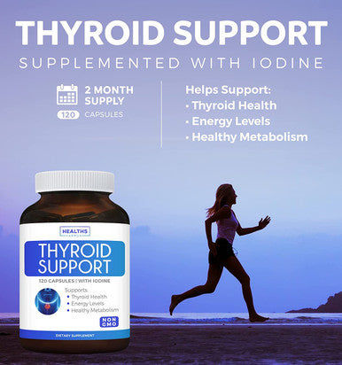 Thyroid Support with Iodine 120 Capsules NonGMO Improve Your Energy Increase Metabolism Ashwagandha Root Zinc Selenium Vitamin B12 Complex Thyroid Health Supplement 60 Day Supply