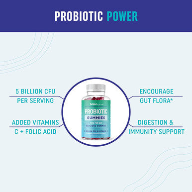 Probiotic Gummies with Vitamin C and Folic Acid 5 Billion CFU Probiotics Gut Health Digestion Immune System Support 60 Gluten NonGMO Gummies