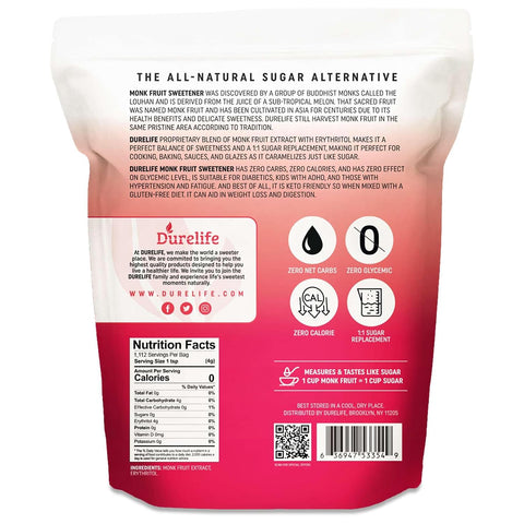Durelife Golden Monk Fruit Sweetener, 1:1 Sugar Replacement, Keto Diet Friendly, Zero Calorie, Kosher Sugar Substitute, Golden - 10 lb Bulk Size