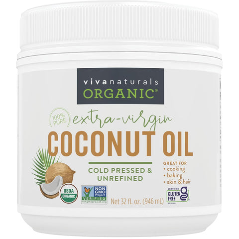 Viva Naturals Organic Coconut Oil, 16 fl oz ÃƒÂ¢Ã¢â€šÂ¬Ã¢â‚¬Å“ Unrefined, Cold-Pressed Extra Virgin Coconut Oil, USDA Organic & Non-GMO, Natural Cooking Oil, Hair Oil & Skin Oil